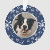 Navy Snowflake Paw Pattern Foto Ornament (voorkant)