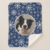 Navy Snowflake Paw Pattern Foto Sherpa Deken (Voorkant)
