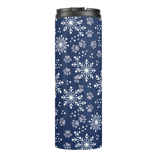 Navy Snowflake Paw Pattern Foto Thermosbeker (Achterkant)