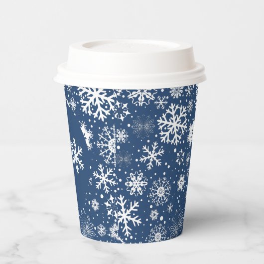 Navy Snowflake TWO Paper Cup Papieren Bekers (Links)