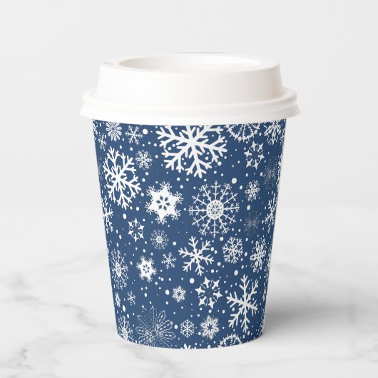 Navy Snowflake TWO Paper Cup Papieren Bekers (Achterkant)