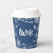 Navy Snowflake TWO Paper Cup Papieren Bekers (Voorkant)