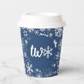 Navy Snowflake TWO Paper Cup Papieren Bekers