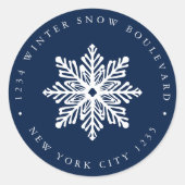 Navy Snowflake Wedding Christmas familie adres Cl Ronde Sticker (Voorkant)