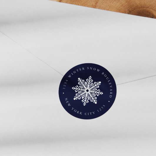 Navy Snowflake Wedding Christmas familie adres Cl Ronde Sticker