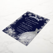 Navy Snowflake Winter Quinceanera Folie Uitnodiging (Gedraaid)