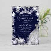 Navy Snowflake Winter Quinceanera Folie Uitnodiging (Staand Voorkant)