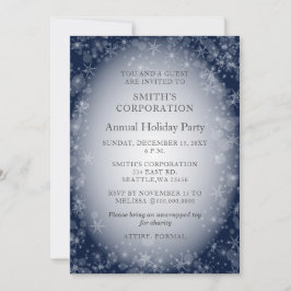 Navy Snowflakes Elegant Corporate Holiday Party Kaart