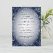 Navy Snowflakes Elegant Corporate Holiday Party Kaart (Staand voorkant)