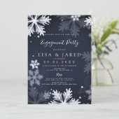 Navy Snowflakes Winter Engagement Party Kaart (Staand voorkant)