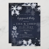 Navy Snowflakes Winter Engagement Party Kaart (Voorkant / Achterkant)