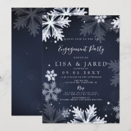 Navy Snowflakes Winter Engagement Party Kaart
