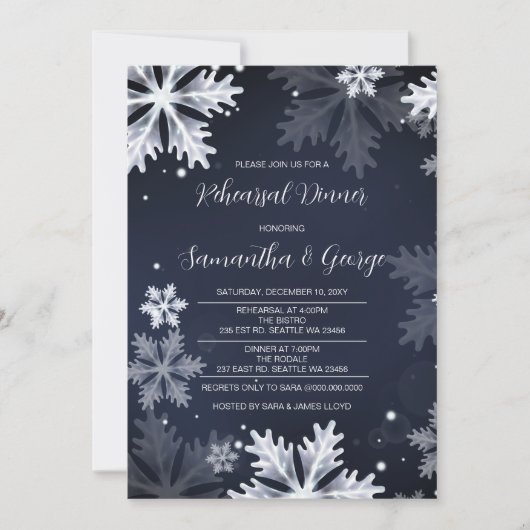 Navy Snowflakes Winter Rehearsal Dinner Kaart (Voorkant)