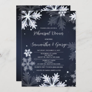 Navy Snowflakes Winter Rehearsal Dinner Kaart