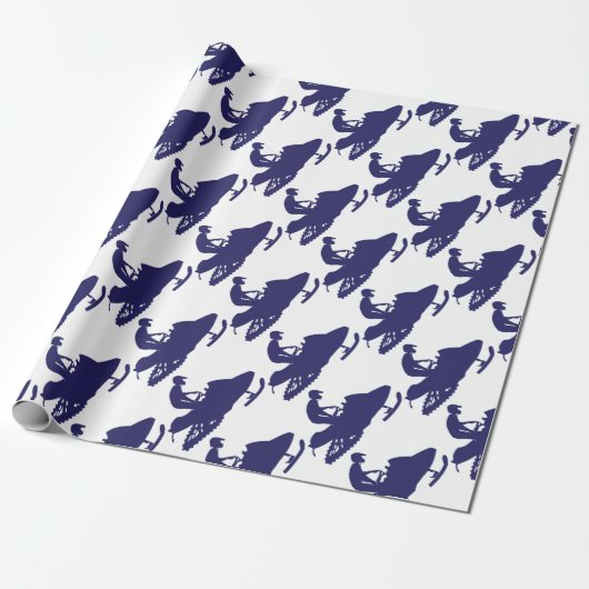 Navy-Snowmobiler Cadeaupapier (Uitgerold)