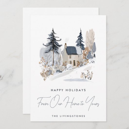 Navy Snowy House From Our Home to Yours Feestdagenkaart (Voorkant / Achterkant)