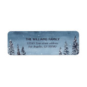 Navy Snowy Winter Trees Holiday Etiket (Voorkant)