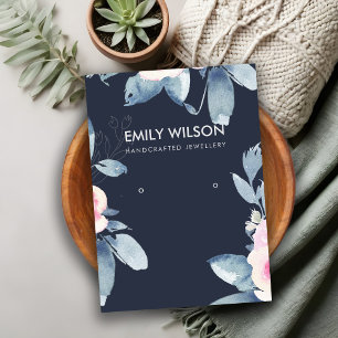 NAVY SOFT BLUSH BLUE FLORAL EARRING DISPLAY LOGO VISITEKAARTJE