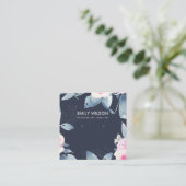 NAVY SOFT BLUSH BLUE FLORAL OORBEL DISPLAY LOGO VIERKANTE VISITEKAARTJE (Staand voorkant)