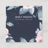NAVY SOFT BLUSH BLUE FLORAL OORBEL DISPLAY LOGO VIERKANTE VISITEKAARTJE (Voorkant)