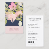 NAVY SOFT BLUSH PINK WATERVERF ROOS FLORAL BUNCH VISITEKAARTJE (Voorkant / Achterkant)