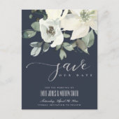 NAVY SOFT IVORY WHITE FLORAL BUNCH BEWAREN DE DATU AANKONDIGINGSKAART (Voorkant)
