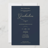 Navy Sophisticated Flourish Photo Afstuderen Kaart (Achterkant)
