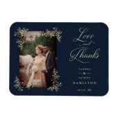 Navy Sophisticated Flourish Photo Wedding Bedankt Magneet (Horizontaal)