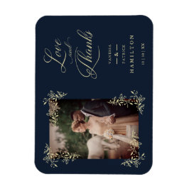Navy Sophisticated Flourish Photo Wedding Bedankt Magneet