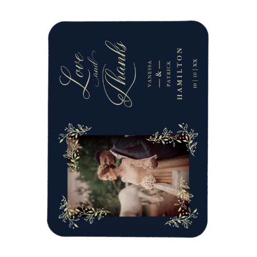 Navy Sophisticated Flourish Photo Wedding Bedankt Magneet (Verticaal)