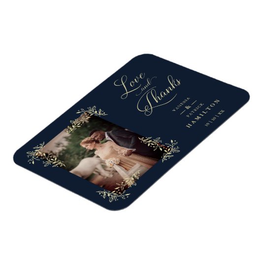 Navy Sophisticated Flourish Photo Wedding Bedankt Magneet (Linkerzijde)