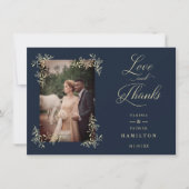 Navy Sophisticated Flourish Photo Wedding Love and Bedankkaart (Voorkant)