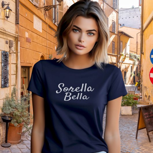 Navy Sorella Bella Italy Zuster White Script T-shirt