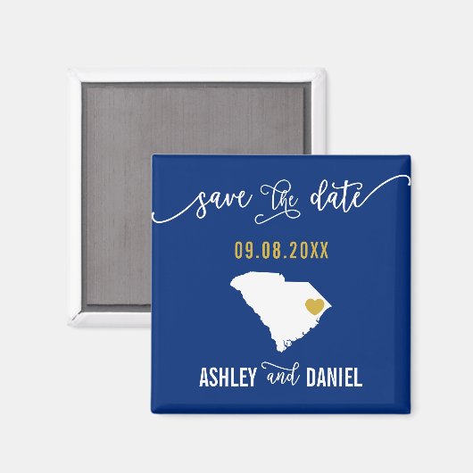 Navy South Carolina Wedding Save the Date Map Magneet (Voorkant / Achterkant)
