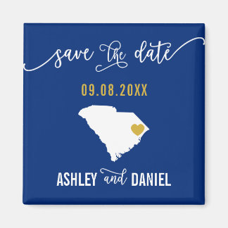 Navy South Carolina Wedding Save the Date Map Magneet