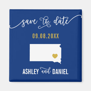 Navy South Dakota Wedding Save the Date Map Magneet