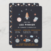 Navy Space | Galaxy Rocket Theme Kaart (Voorkant / Achterkant)