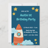 Navy Space Rocket Birthday Party Invitation Kaart (Voorkant)