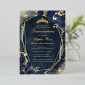 Navy Sparkle Gouden Bloemen Vlinder Quinceanera Folie Uitnodiging (Staand Voorkant)