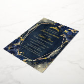 Navy Sparkle Gouden Bloemen Vlinder Quinceanera Folie Uitnodiging (Gedraaid)