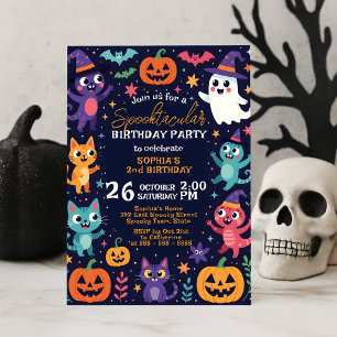 Navy Spooky Cute Monster Oktober Kinderverjaardag Kaart