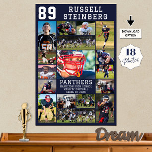 Navy Sport Senior Afstudeerfoto Collage 18 Poster