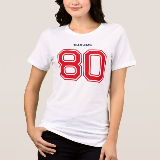 Navy Sports Team Aangepaste naam, rood nummer, tea Tri-Blend Shirt (Voorkant)