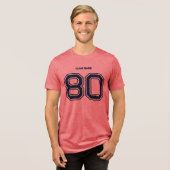 Navy Sports Team Custom Naam, Nummer, Team Rood Tri-Blend Shirt (Voorkant volledig)