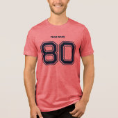 Navy Sports Team Custom Naam, Nummer, Team Rood Tri-Blend Shirt (Voorkant)