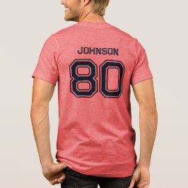 Navy Sports Team Custom Naam, Nummer, Team Rood Tri-Blend Shirt