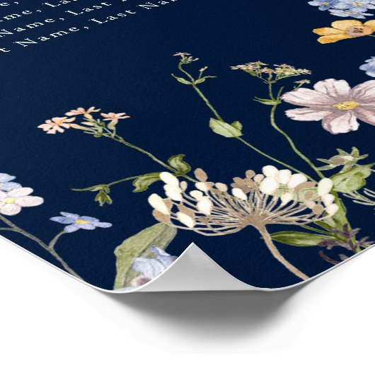 Navy Spring Wildflower bruiloft zitgrafiek Poster (Hoek)