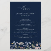 Navy Spring Wildflower Meadow Bruiloft Menu (Voorkant)