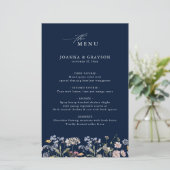 Navy Spring Wildflower Meadow Bruiloft Menu (Staand voorkant)