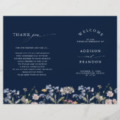 Navy Spring Wildflower Meadow Bruiloft Programma (Voorkant)